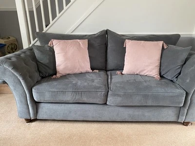 Immaculate Grey 3 Seater, Large Armchair And Footstool. Excellent Condition - Image 1 of 4