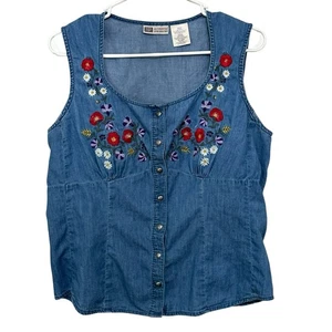 Vintage Faded Glory bestickt Denim Babydoll Top Gr. L ärmellos Boho Y2K 90er - Bild 1 von 5