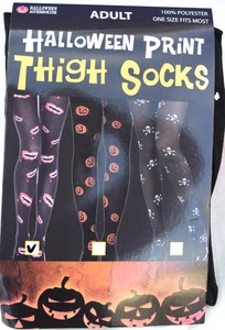 Halloween Print Dracula Vampire Teeth Thigh Socks Stockings One Size - Picture 1 of 7
