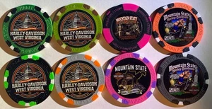 8 Harley Davidson Pokerchips geschlossen am 8/25 HD Mountain State,HD West Virginia - Bild 1 von 2