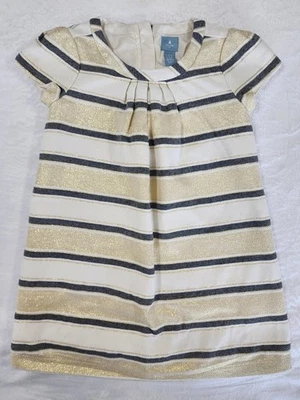 Baby Gap Girls Special Occasion Gold And Blue Striped Dress. Size 4years - Image 1 of 4