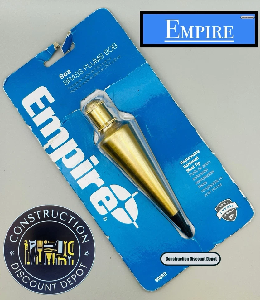 Plumb Bob Empire Level 908BR 8 OZ Latón Sólido Reemplazable Punta de Acero Endurecido Foto 1 de 1