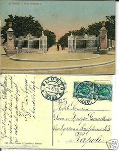 pu 022 1916 BITONTO (Bari) Villa Umberto I - viagg - FP  -Ed. Garofalo Bitonto - Foto 1 di 1