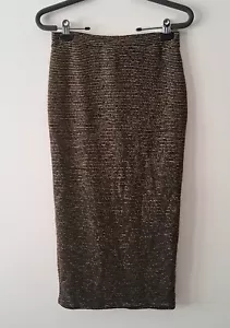 Bec & Bridge Womens Black & Gold Metallic Stripe Stretch Pencil Midi Skirt 10 - Picture 1 of 19
