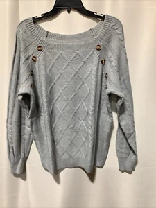 Suéter Mujer Talla Grande Gris Claro con Botones Decorativos Escote Ancho NUEVO - Imagen 1 de 5