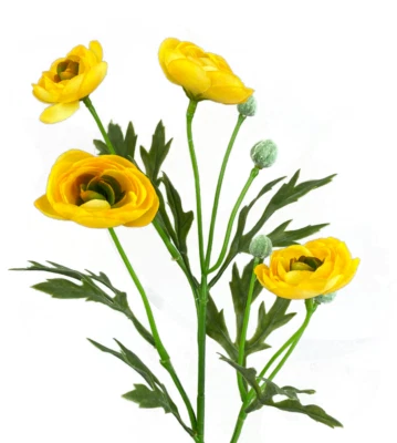 4 x Yellow Ranunculus Silk Flowers, 21" Spray, Artificial Stem Wedding Faux Fake - Image 1 of 2