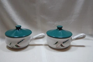 Denby Langley Stoneware Individual Casserole With Lids Green Wheat Pattern Pair - Picture 1 of 7