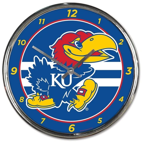 KANSAS JAYHAWKS LOGO 12" CHROME ROUND WALL CLOCK NEW WINCRAFT 👀 Cover