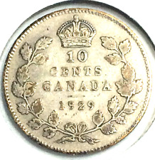 1929 CANADA 10 CENTS DIME STERLING SILVER COIN - KING GEORGE V