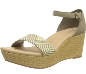 Clarks Women's Sandals Rose Ease Wedge Size 6.5D Olive Leather Shoes 3” Heel - Picture 1 of 6