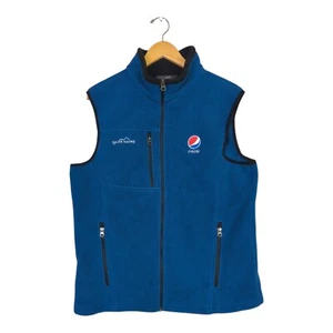 Eddie Bauer Pepsi Mens Large Blue Fleece Full Zip Vest Embroidered Zip Pockets - Picture 1 of 5