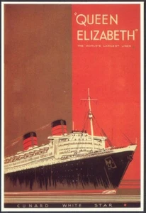 Modern Postcard: RMS QUEEN ELIZABETH - Reproduction Poster (Mayfair Ref BB170) - Picture 1 of 1