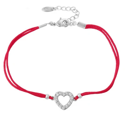 Herz Armband mit Zirkonia Kristallen Nieten Kordel Rot Silber Neu - Bild 1 von 4