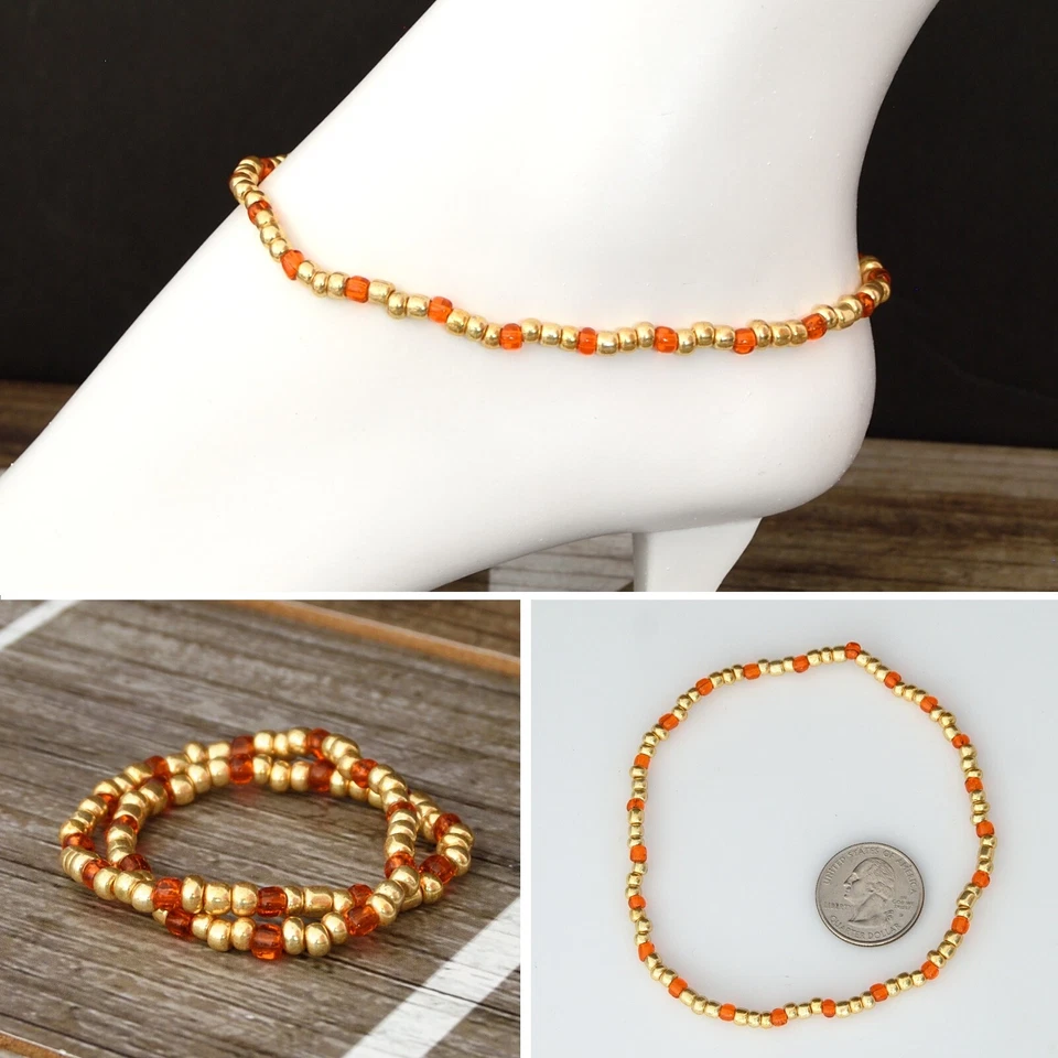 Pulsera tobillera elástica con cuentas de vidrio - Colección dorada Foto 1 de 1