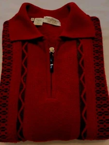 Vtg. Norm Thompson Deep Red Cherry Sweater 1/4 Zip Pullover Lambswool Italy Med. - Picture 1 of 14