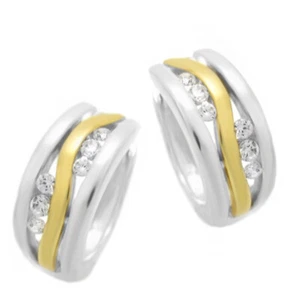 Orecchini Creole Argento 925 Parzialmente Dorato con Zirconia Bianco Due Colori - Foto 1 di 3