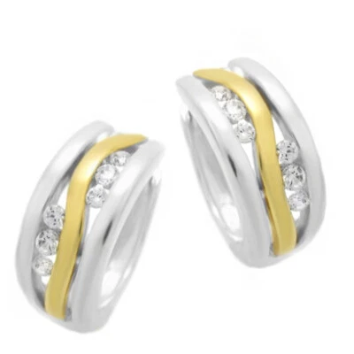 Orecchini Creole Argento 925 Parzialmente Dorato con Zirconia Bianco Due Colori - Immagine 1 di 3