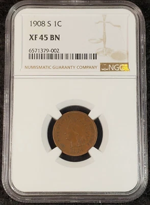 1908-S Indian Head Cent NGC XF45 BN 6571379-002 - Image 1 of 4