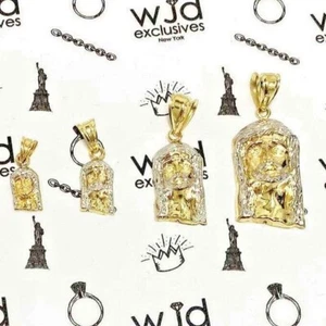 "Colgante con dije de cabeza de Jesús de oro real de 10 quilates con corte de diamante amarillo blanco 0,8""-2,8"" - Imagen 1 de 46