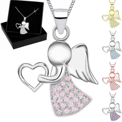 Zirkonia Schutzengel Hals Kette Anhänger 925 Silber Jungen Kinder Mädchen Engel - Bild 1 von 4