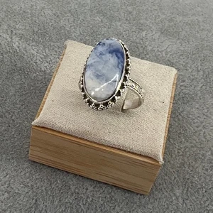 Sterling Silber 925 blauer Achat Stein Ring verziertes Band Statement Gr. 6 Südwesten - Bild 1 von 10