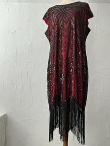 FUNDAIZY 4XL flapper Dress Black Red Sequined Lined Sleeveless Party~  Bust 46” - Picture 1 of 21