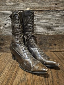 Antike hohe Schnürstiefel 1890er Jahre viktorianisches Zeitalter Leder - Bild 1 von 8