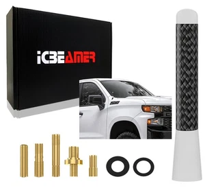 JDM Mini 3" Stubby Carbon Fiber Aluminum Vehicle AM/FM White Car Antenna A161 - Picture 1 of 8