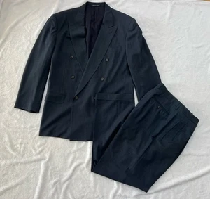 Traje Ermenegildo Zegna Para Hombre Azul Marino Lana Doble Pecho 44R Pantalones 34x31 Tartán - Imagen 1 de 23