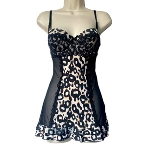 Jessica Simpson Black Lace Animal Print Babydoll Teddy Lingerie Nightie Size L - Picture 1 of 4