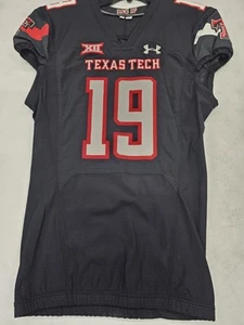 2020 TEXAS TECH RED RAIDERS #19 GAME USED Authentic Football Jersey BLACK 44 - Picture 1 of 2