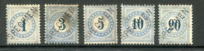Schweiz 1878-80 blaue Portogebühren 1c,3c,5c,10c. & 20c. unbenutztes SPECIMEN h/s - Bild 1 von 2