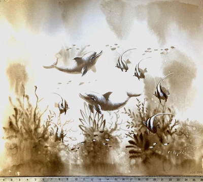 原创油画 - 海豚和天使鱼 — 第 1/4 张图片