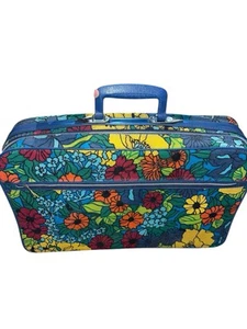 Vtg 60s/70s Retro Suitcase Fabric Zippered Luggage MOD Hippie EUC 1960s 1970s - Picture 1 of 7