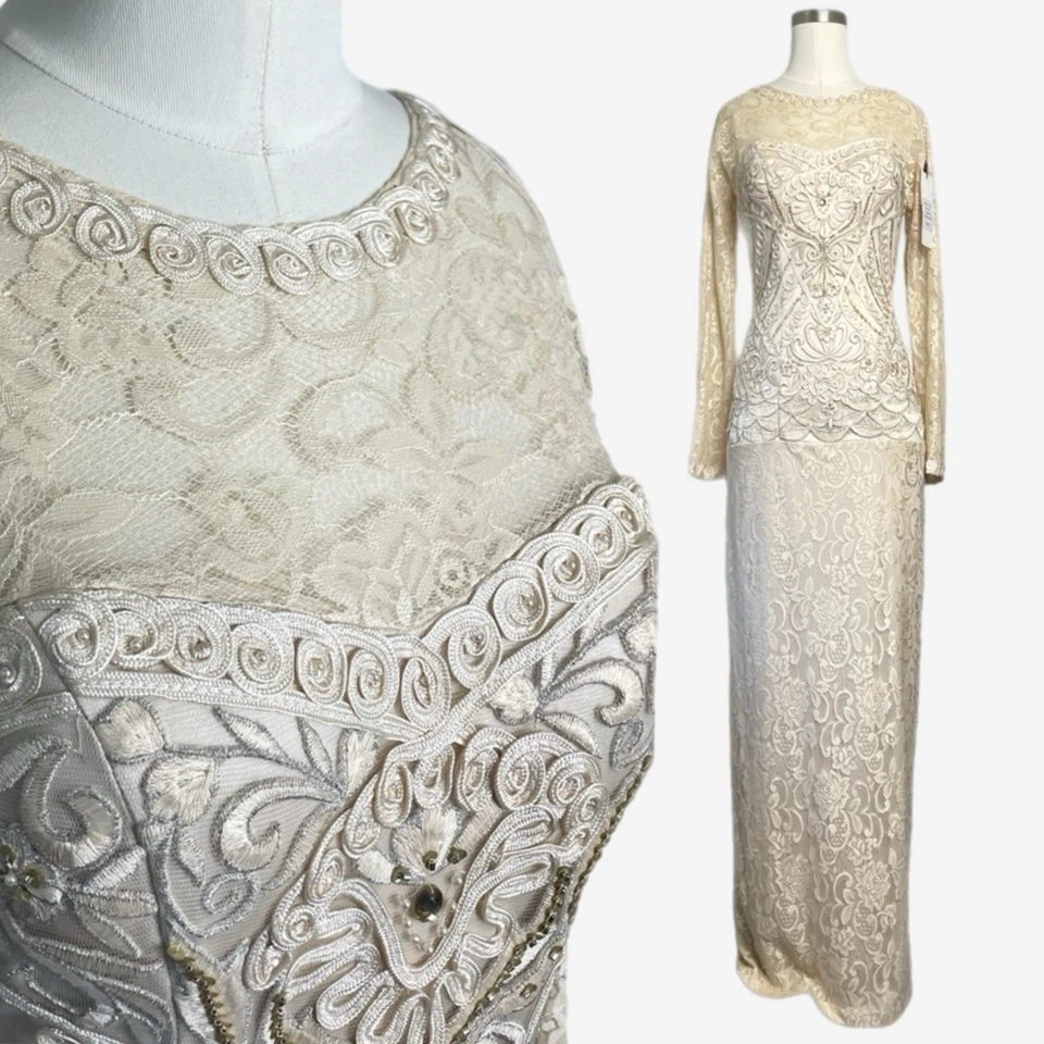 Vestido Sue Wong Nuevo con Etiquetas Ilusión Embellecido Vintage Novia Años 20 Cintura Caída Encaje Talla 2 Foto 1 de 4