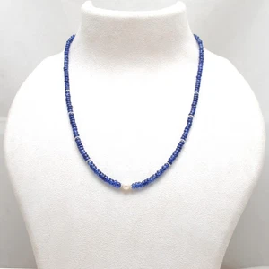 Blue Sapphire Stone Beads Necklace Natural Pearl 925 Silver Necklace Jewelry - Picture 1 of 7