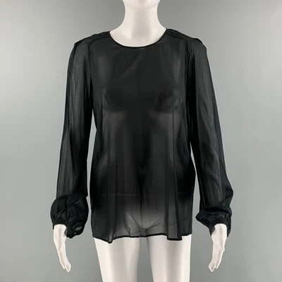 RED VALENTINO Talla M Negro Mezcla de Seda Chiffon Ver a Través Cuello Redondo - Imagen 1 de 4