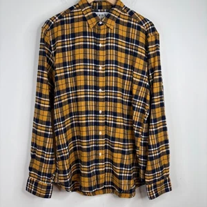 Frank & Eileen Finbar Shirt L Plaid Flannel Button Gold Navy Classic Grunge Fall - Picture 1 of 10