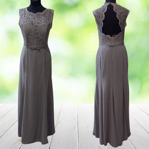 DESSY COLLECTION Vestido Talla 12 Gris Paloma Encaje Corpiño Vestido Formal Espalda Muestra - Imagen 1 de 15