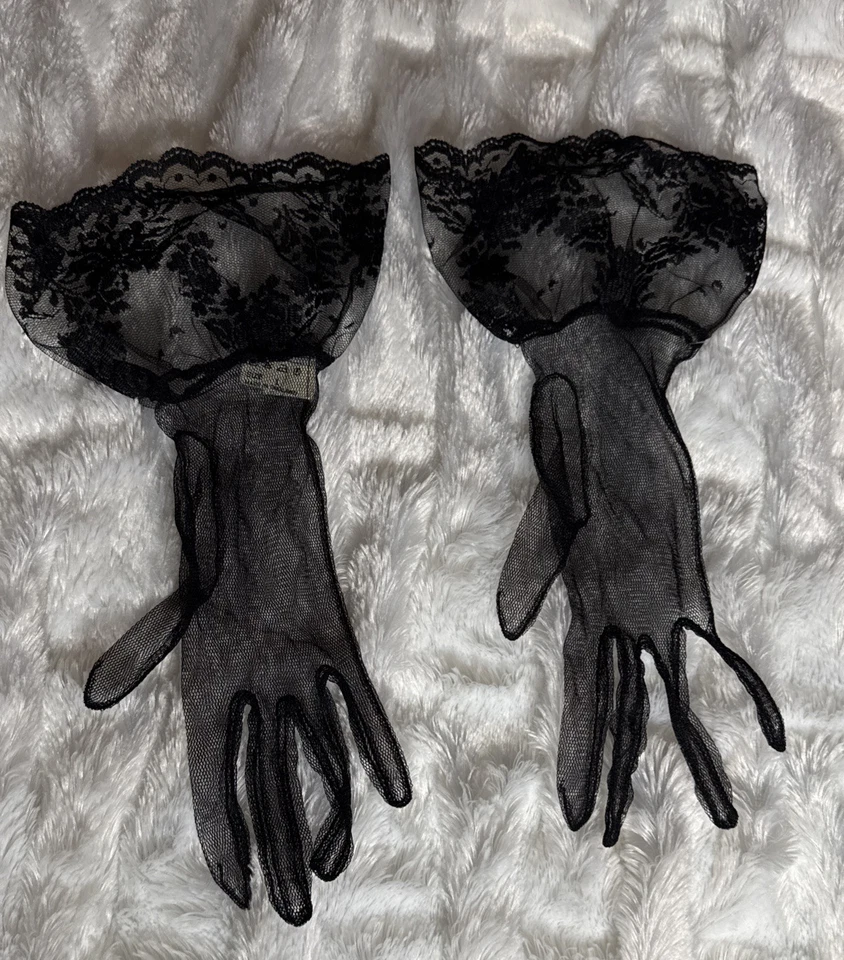 Guantes THALHIMERS negros de colección con puño de encaje GRANDES Foto 1 de 4