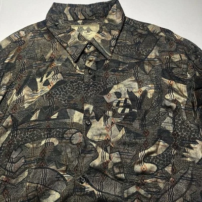 复古 Fulton Street 衬衫 90 年代绿色几何纽扣衬衫男式尺寸 2XLT — 第 1/4 张图片