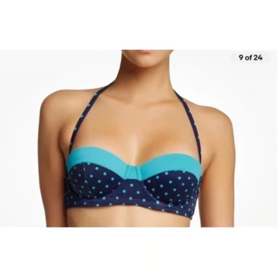 Spanx 2696 Polka Dot Blue Bikini Top Retro Balconette Bra Shaping Swim Sz 8 - Image 1 of 3