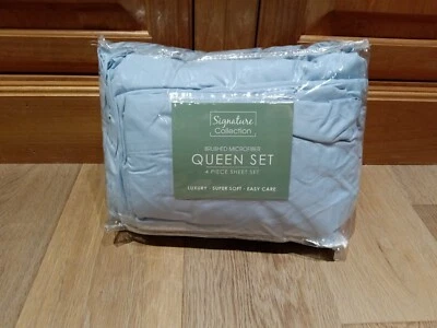 Signature Collection 4-PC Brushed soft Microfiber Queen sheet set, Blue, QUEEN - Image 1 of 4