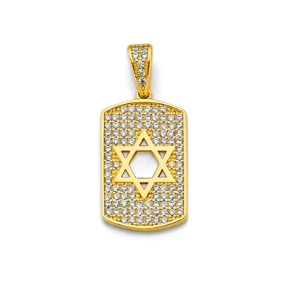 14K Yellow  Gold zirconia Star of David Dog Tag Pendant Foto 1 de 4