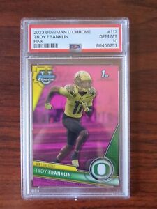 Troy Franklin 2023 Bowman Chrome U Pink 1st Bowman Card 112 Oregon Ducks PSA 10