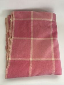 Vintage Pure Wool Blanket Pink White Check Throw 155 x 200 cm - Free Shipping