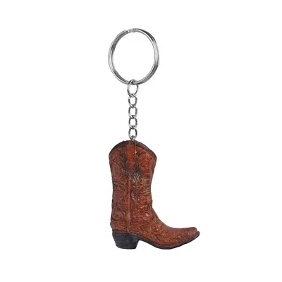 Tiny Cowboy Boot Keychain Key Ring Floral Hand Painted Polyresin Western Brown - Image 1 of 4