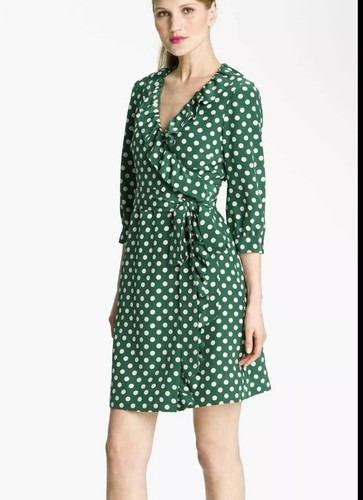 Abito avvolgente in seta Kate Spade Daniella a pois taglia 0 $428