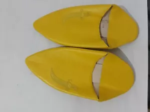 Babouche Moroccan Embroided Yellow Traditional Handmade Leather Sole Slippers - Picture 1 of 8