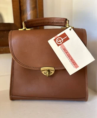 NUEVO VINTAGE 1990 JACK GEORGES Kelly Bolso Top Handel Bandolera Sillín Tostado Foto 1 de 4